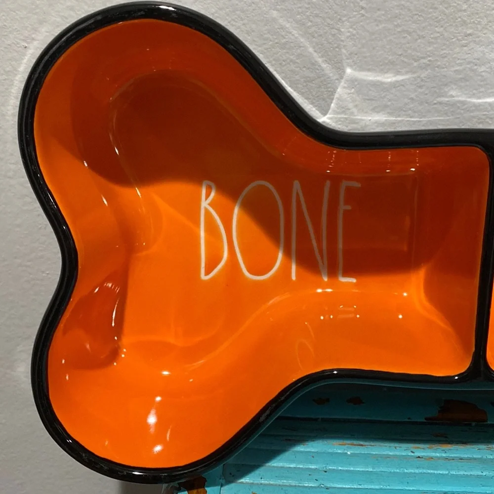 NEW Rae Dunn Artisan Collection By Magenta Bone Appetit Dog Bowl Orange Black